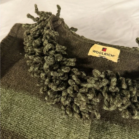 Woolrich 100% Lambs Wool Green Stripe Fringe Collar Button Up Vest - XXL - Picture 5 of 8